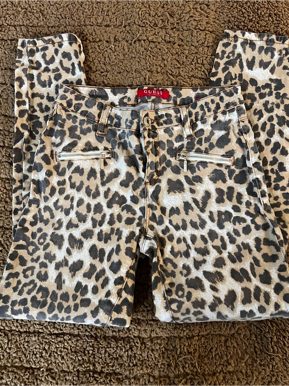 GUESS Leopard Print Skinny Jeans in Beige and Black